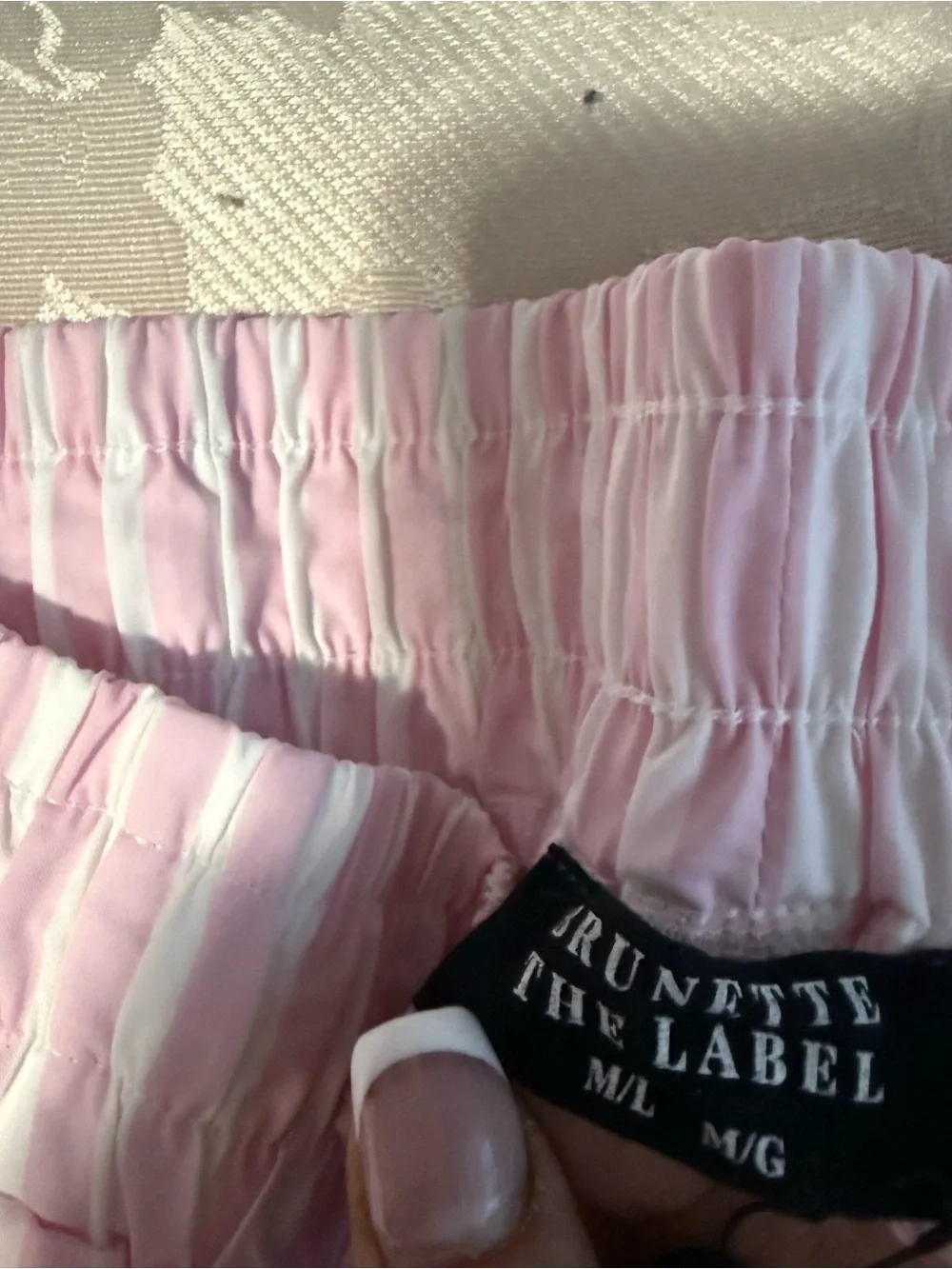 Brunette The Label Pink & White Striped Shorts SZ L - Picture 4 of 6